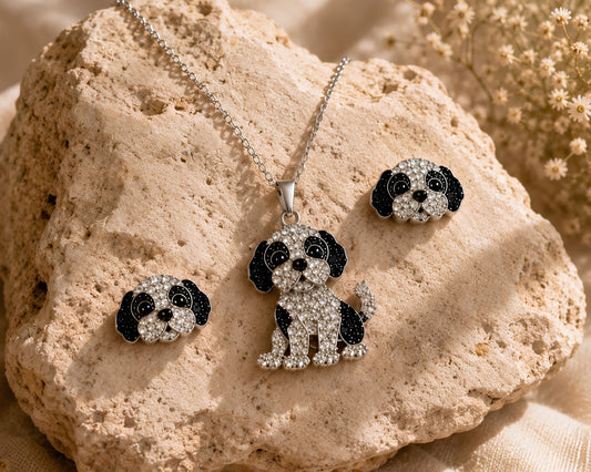 Shih Tzu Necklace & Earring Set | Crystal Pavé Dog Memorial Jewelry | Pet Rove