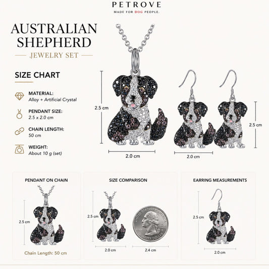 Australian Shepherd Necklace & Earring Set | Crystal Pavé Dog Jewelry | Pet Rove