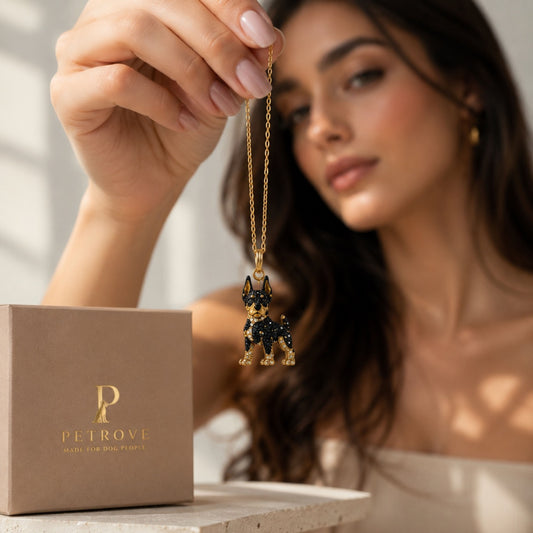 Doberman Necklace & Earring Set | Crystal Pavé Dog Memorial Jewelry | Pet Rove