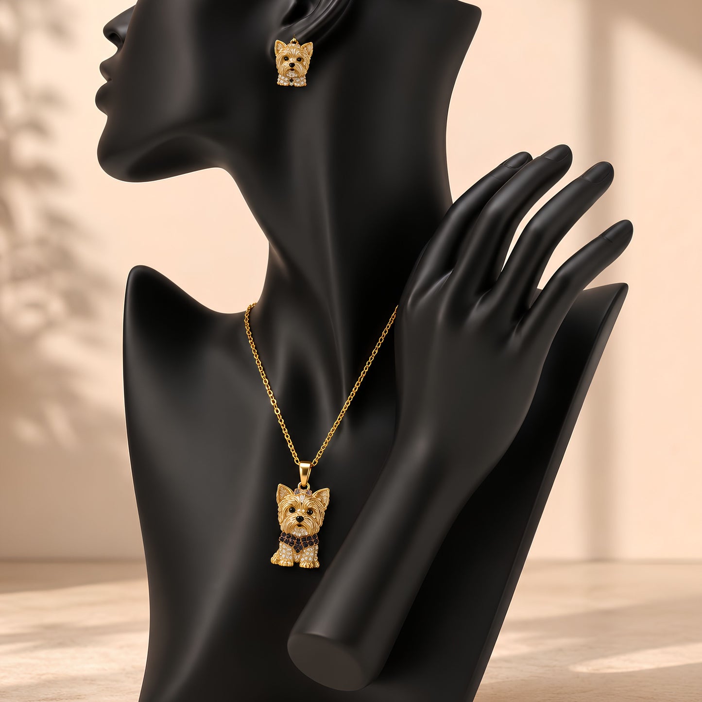 Yorkshire Terrier Necklace & Earrings Set – Crystal Pavé Dog Pendant Jewelry, Gold Memorial Gift for Dog Lovers .