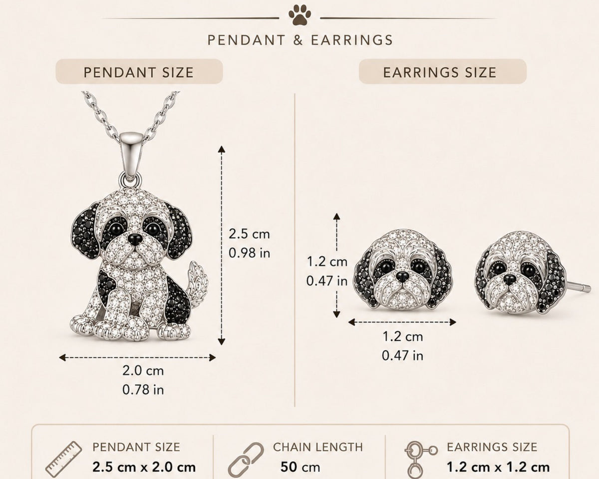 Shih Tzu Necklace & Earring Set | Crystal Pavé Dog Memorial Jewelry | Pet Rove