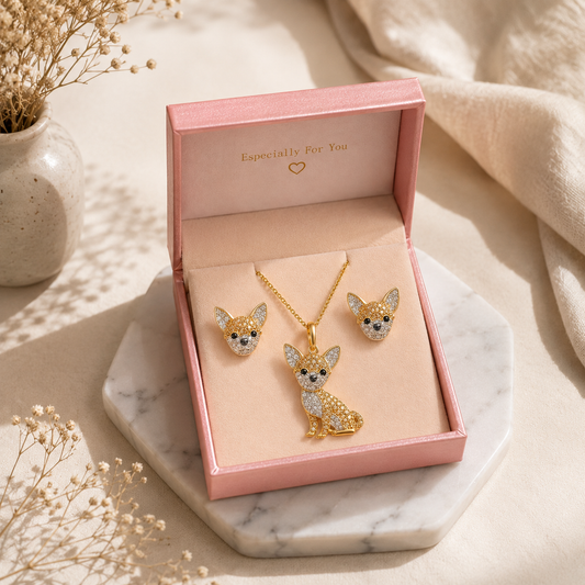 Chihuahua Necklace & Earring Set | Crystal Pavé Dog Memorial Jewelry | Pet Rove