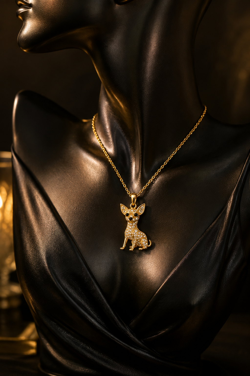 Miniature Pinscher Pendant Necklace — Gold Crystal Pavé Dog Jewelry