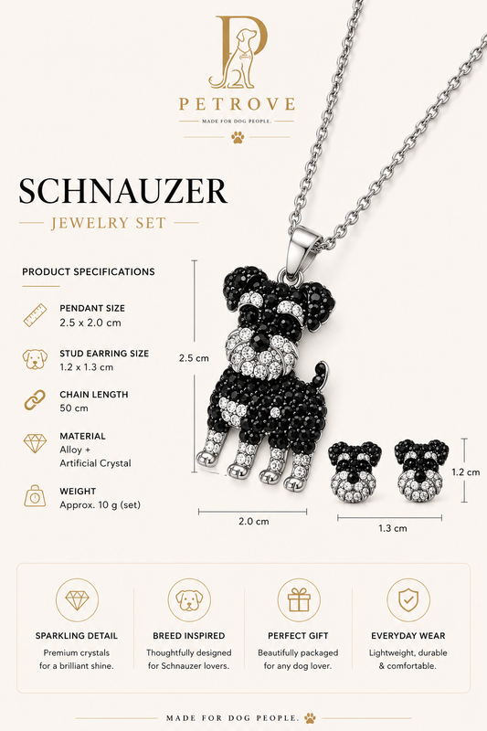 Schnauzer Necklace & Earring Set — Black Pavé Crystal Silver Memorial Jewelry | Pet Rove Canada