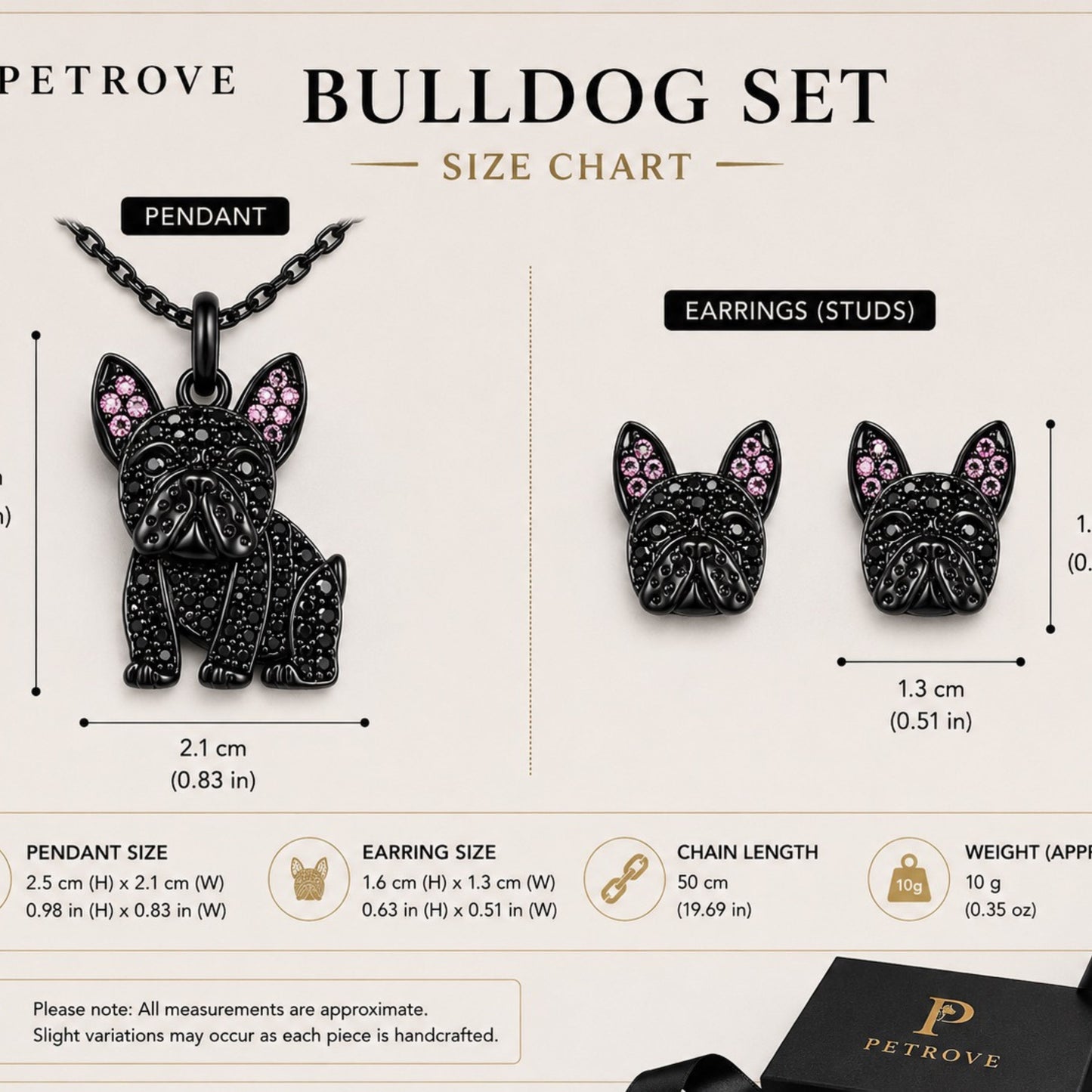 Midnight Frenchie – Black Crystal Pavé French Bulldog Necklace & Earring Set.
