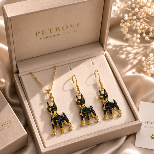 Doberman Necklace & Earring Set | Crystal Pavé Dog Memorial Jewelry | Pet Rove