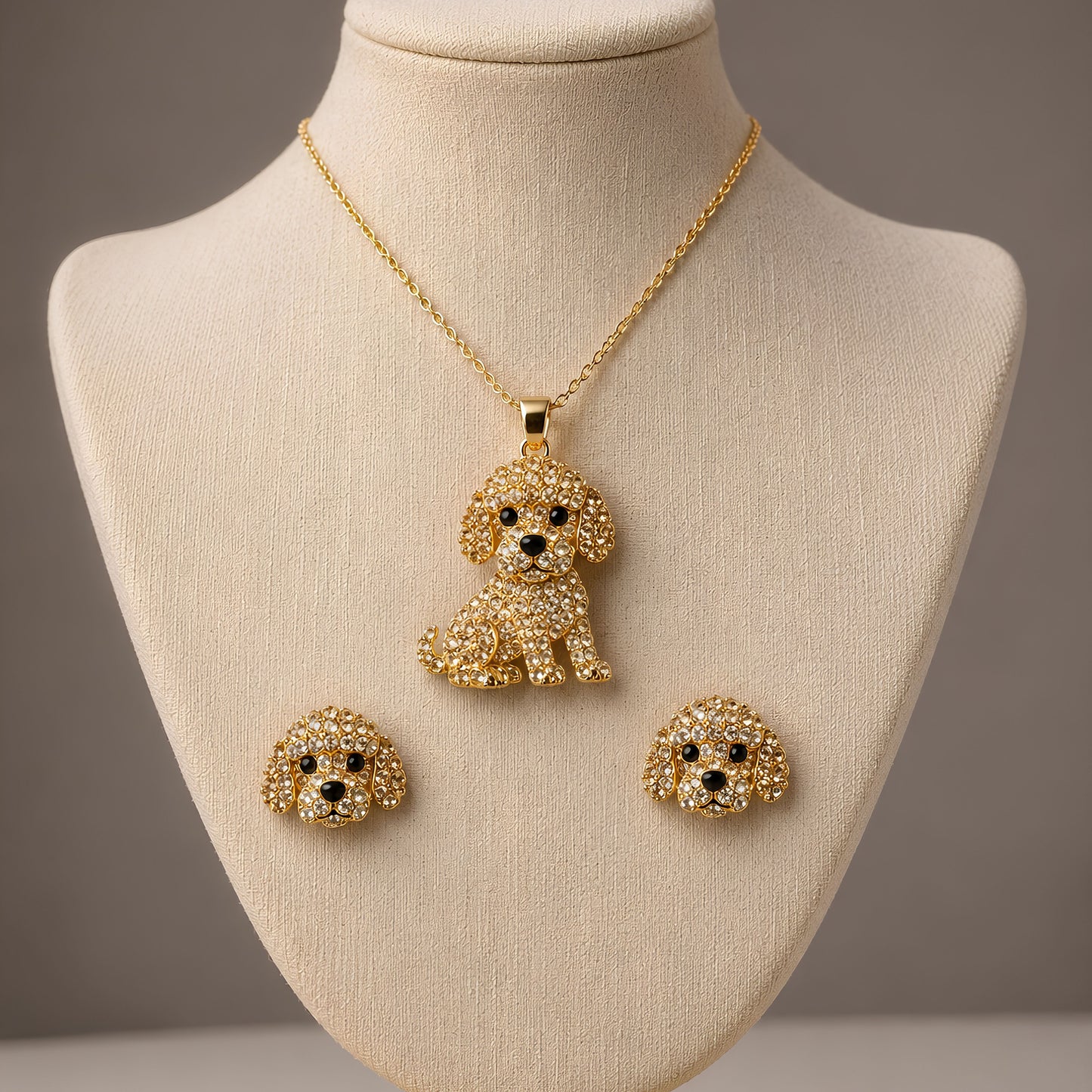 Poodle Crystal Pendant Necklace & Earring Set – Gold Dog Jewelry Gift
