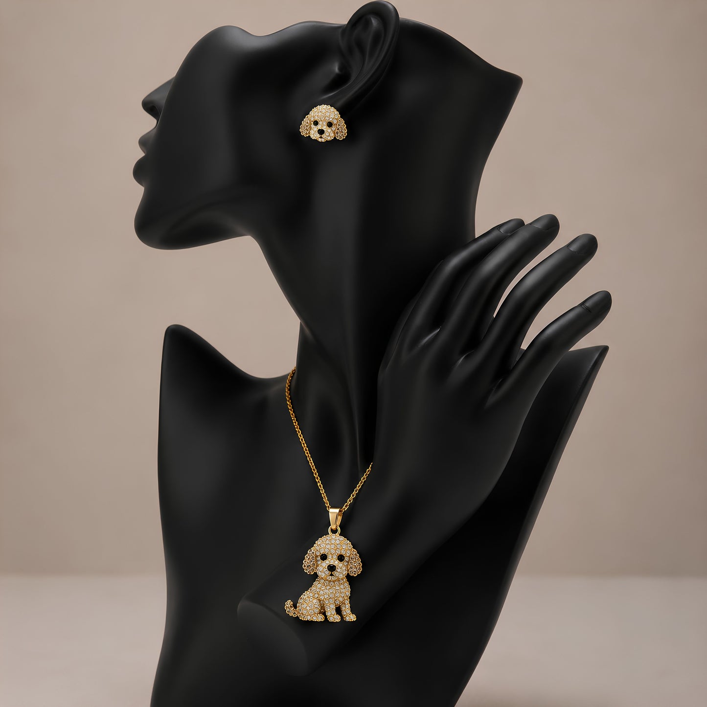Poodle Crystal Pendant Necklace & Earring Set – Gold Dog Jewelry Gift