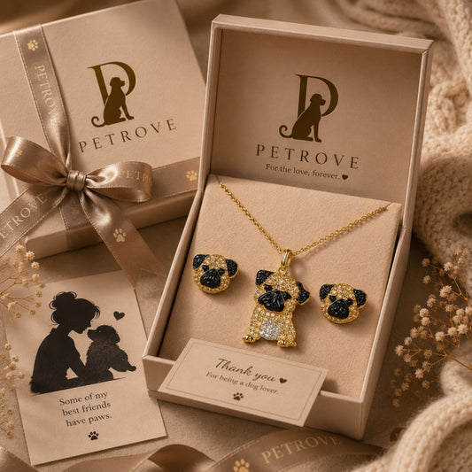 Pug Necklace & Earring Set | Crystal Pavé Dog Memorial Jewelry | Pet Rove