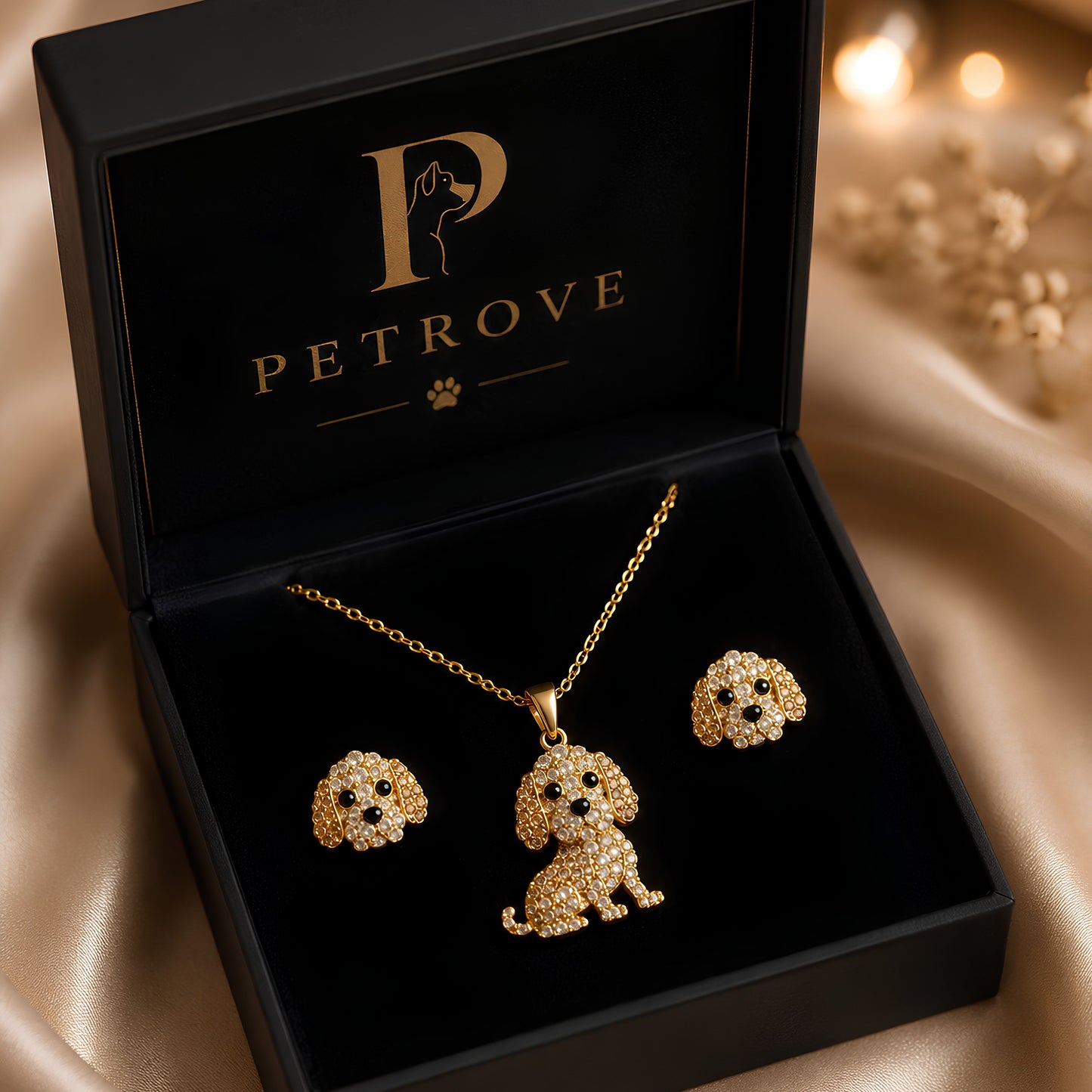 Poodle Crystal Pendant Necklace & Earring Set – Gold Dog Jewelry Gift