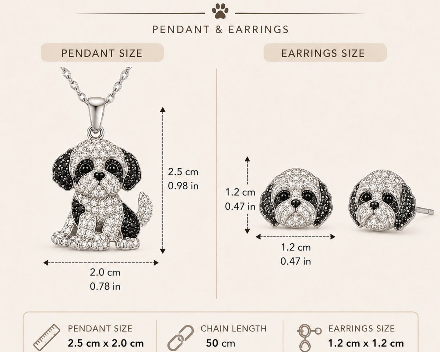 Shih Tzu Necklace & Earring Set | Crystal Pavé Dog Memorial Jewelry | Pet Rove