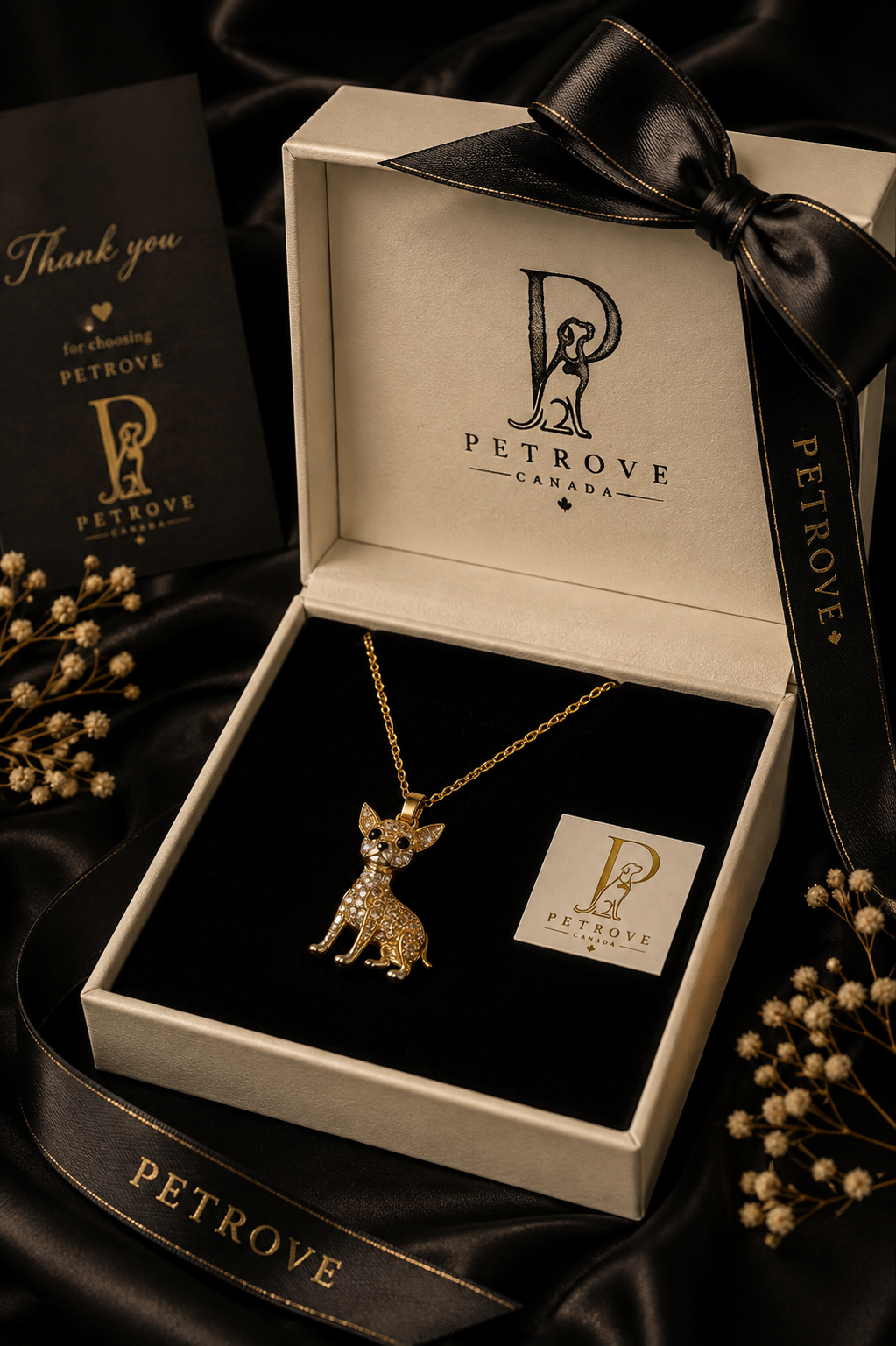 Miniature Pinscher Pendant Necklace — Gold Crystal Pavé Dog Jewelry